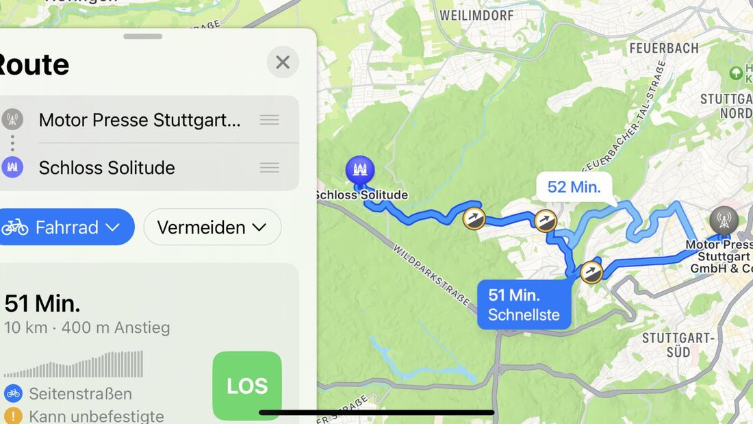 Apples App Karten/Maps, Fahrradnavigation