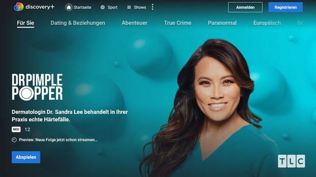 Screenshot van de Discovery+-website