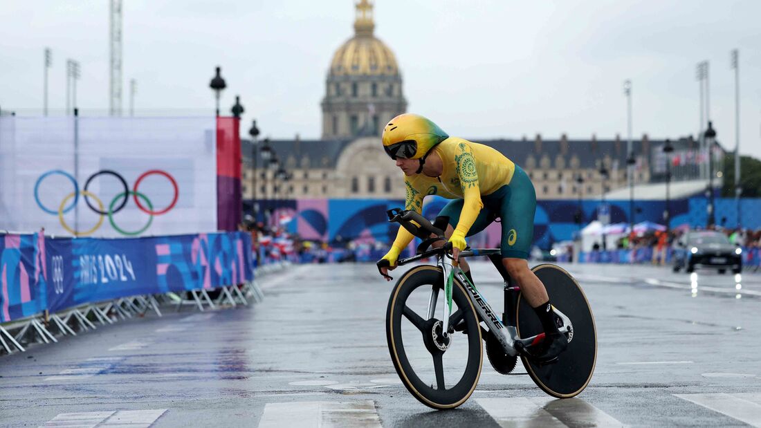 Grace Brown of Team Australia competes near the Hotel des Invalides, during the Women’s Individual Time Trial on day one of the Olympic Games Paris 2024 at Pont Alexandre III on July 27, 2024 in Paris, France. (Photo by Tim de Waele/Getty Images)