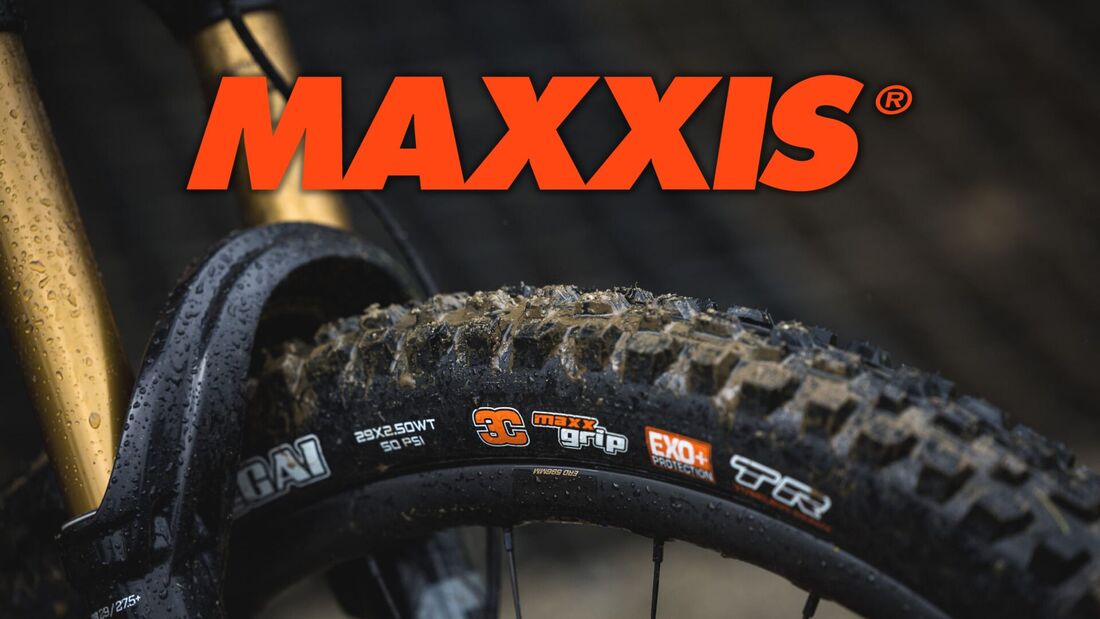 Maxxis Marktübersicht Aufmacher mit Mountainbike Reifen Nahaufnahme.